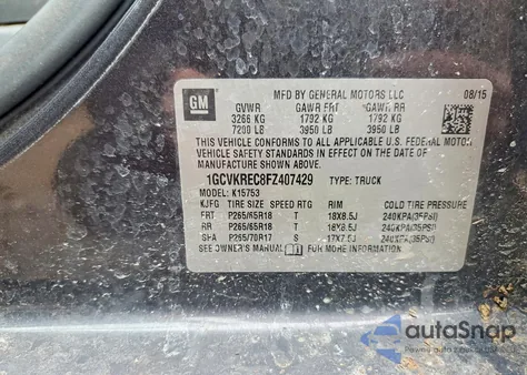 2015 Chevrolet Silverado K1500 Lt z USA, uszkodzony, nr VIN 1GCVKREC8FZ407429